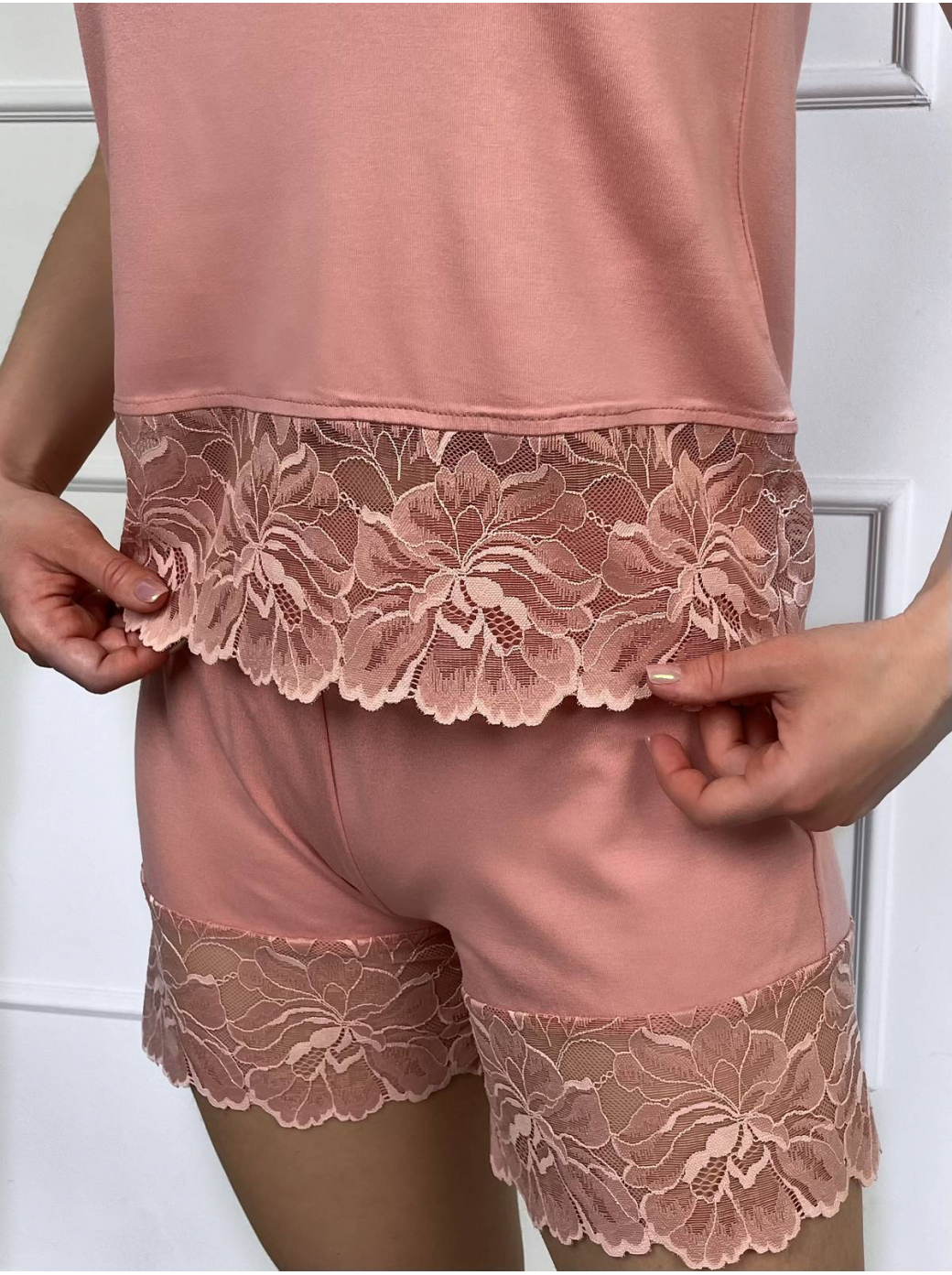 Пижама женская (топ + шорты) DESU_Км/ш-050М_коралловый миндаль