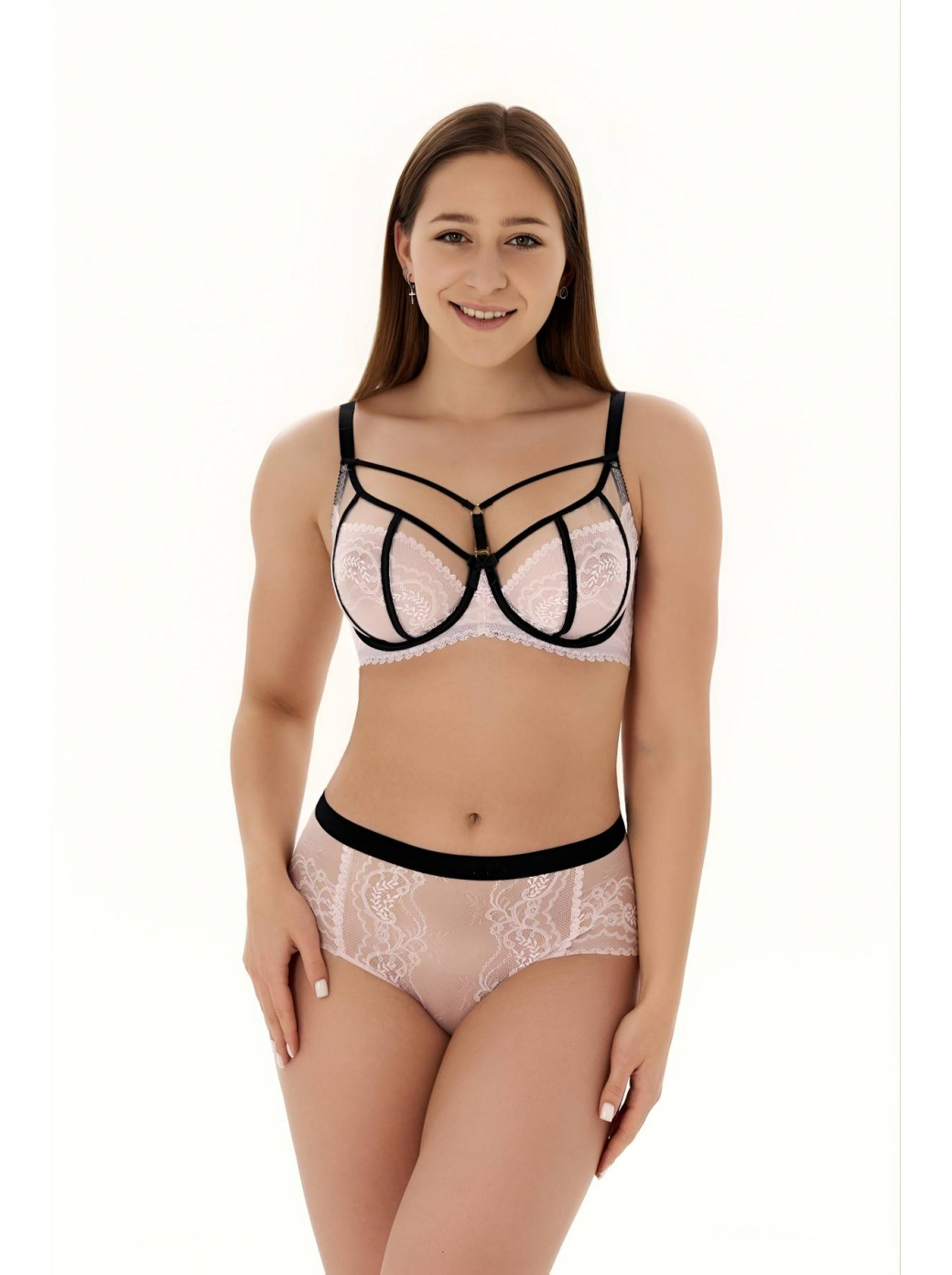 Трусы слипы со средней линией талии ZE:BRA_756540_розовый/черный