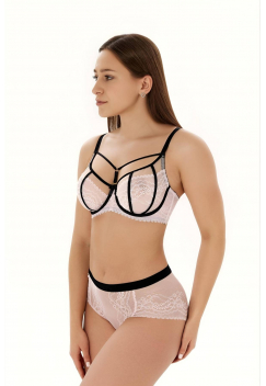 Трусы слипы со средней линией талии ZE:BRA_756540_розовый/черный